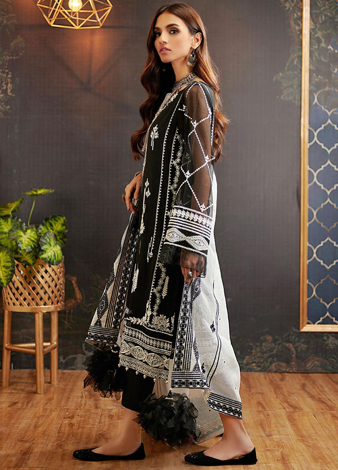 Dhanak Embroidered Khaadi Net Suits Unstitched 3 Piece DU-3066 - Luxury Collection