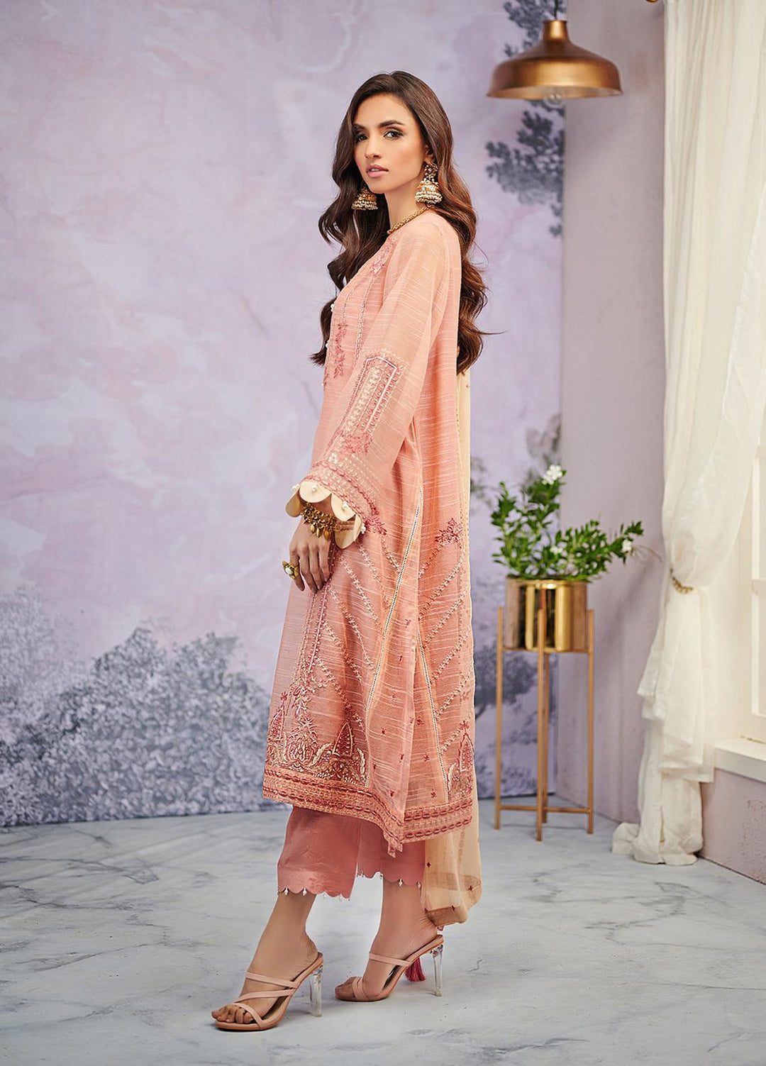 Dhanak Embroidered Net Suits Unstitched 3 Piece DU-3067 - Luxury Collection