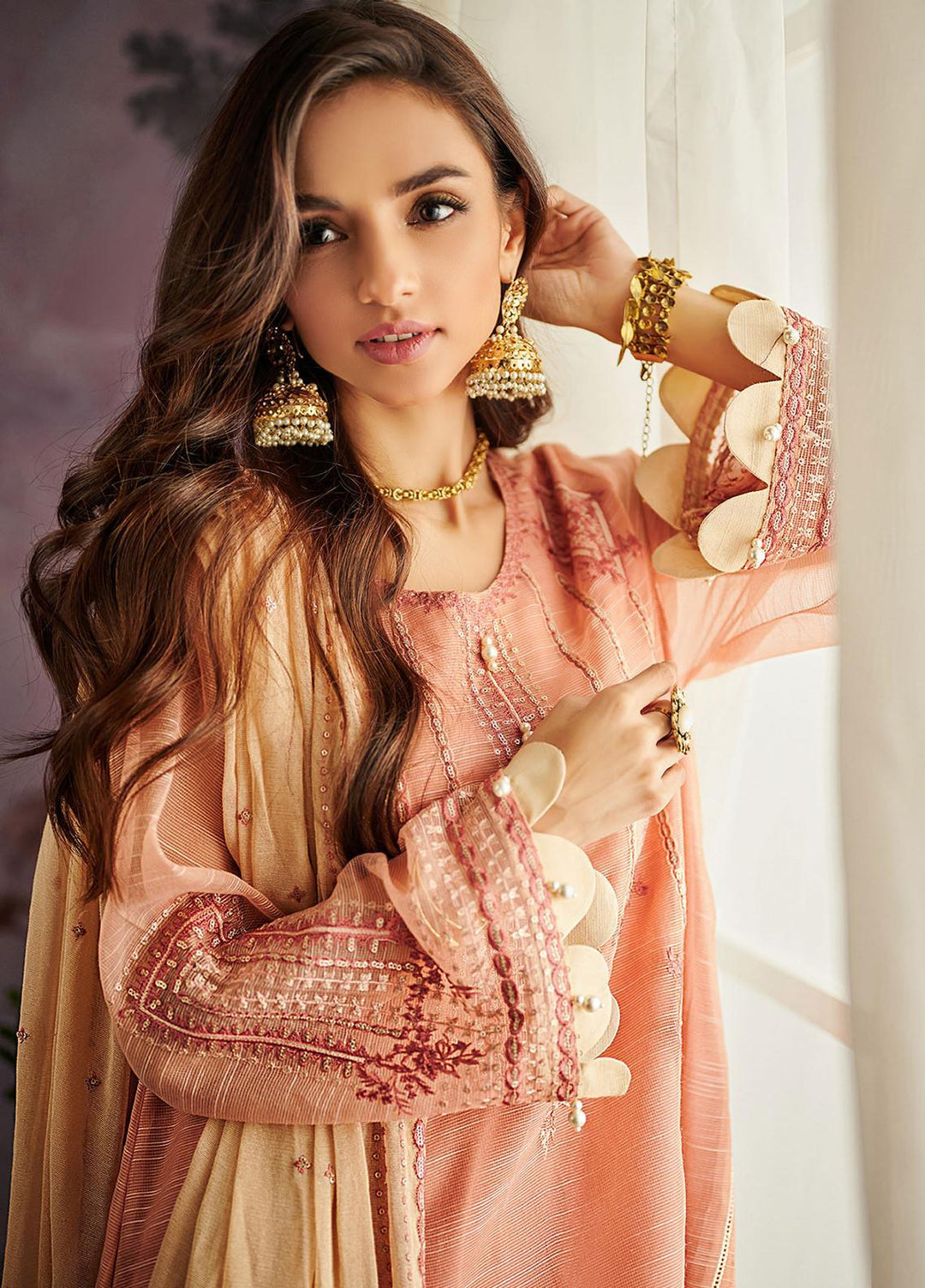 Dhanak Embroidered Net Suits Unstitched 3 Piece DU-3067 - Luxury Collection