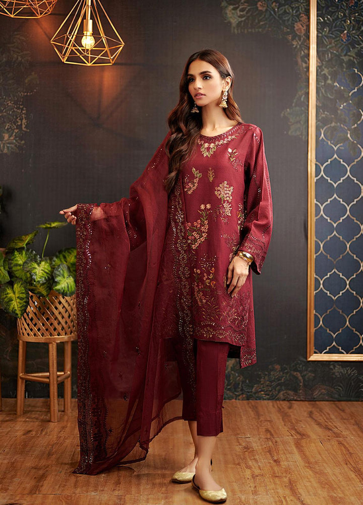 Dhanak Embroidered Khaadi Net Suits Unstitched 3 Piece DU-3068 - Luxury Collection