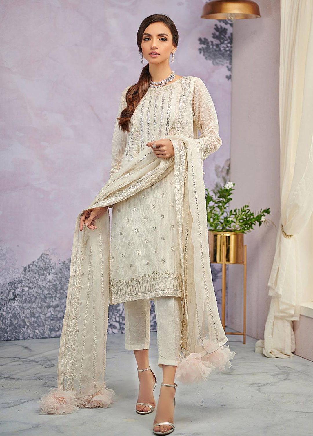 Dhanak Embroidered Organza Suits Unstitched 3 Piece DU-3069 - Luxury Collection