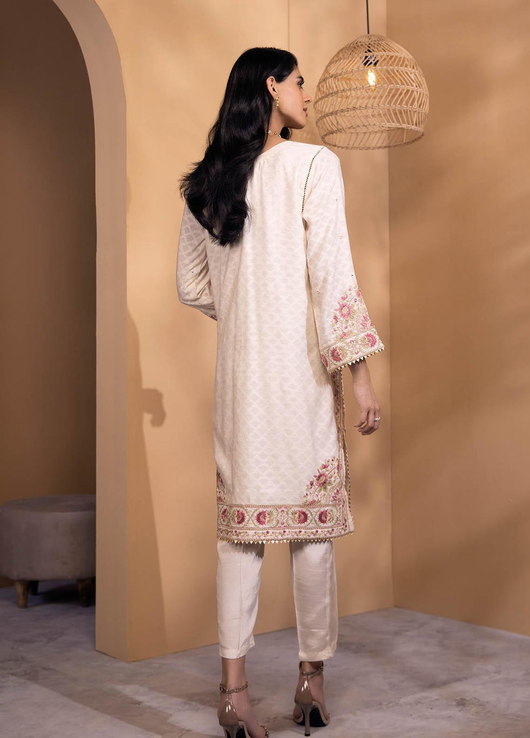 Dhanak Luxury Pret  Jacquard 2 Piece Suit DA-2080 OFF WHITE