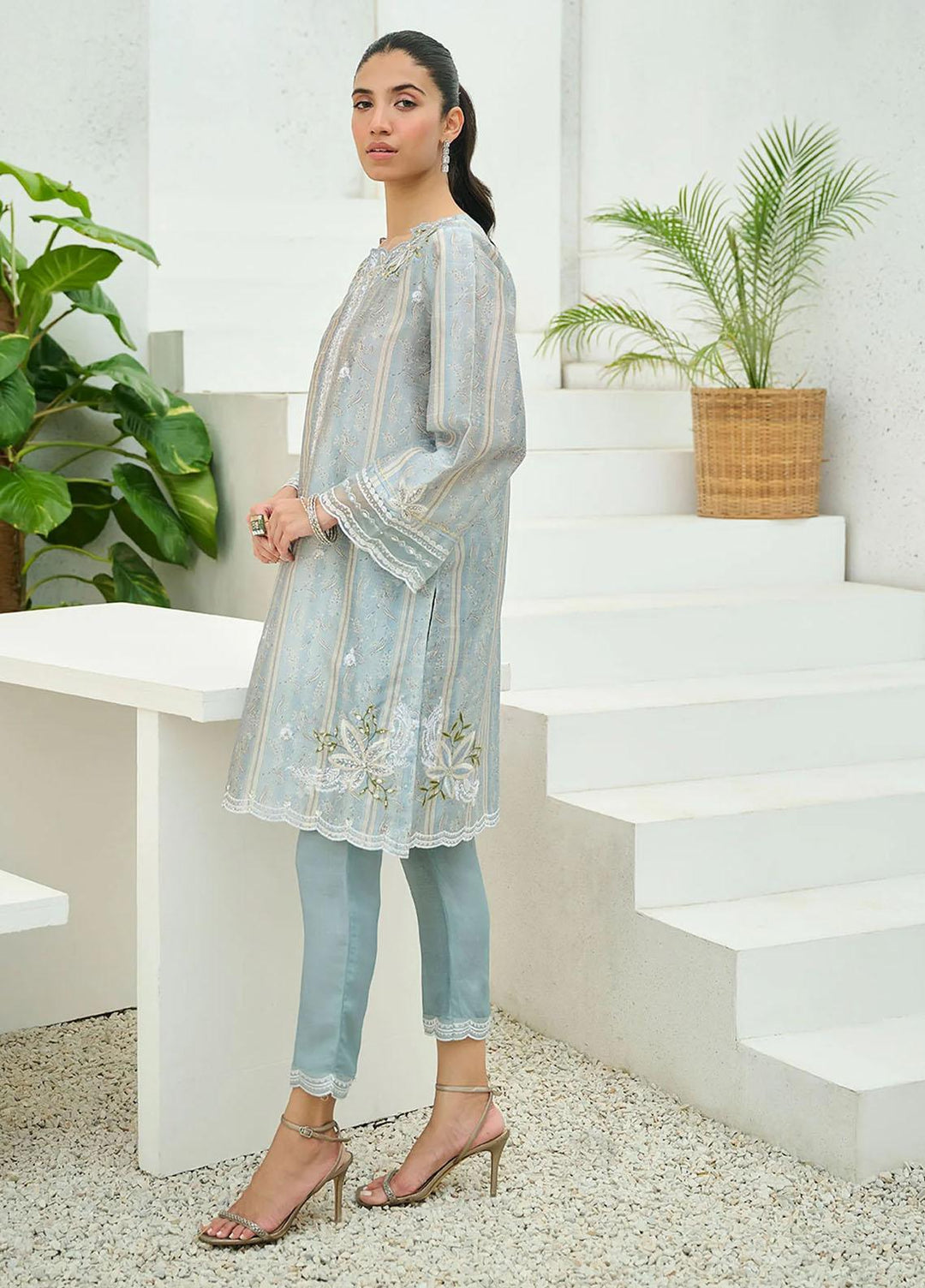 Dhanak Cotton Embroidered 2 Piece Suit for Girls - grey DHK23-MM2 DA-2200 GREY