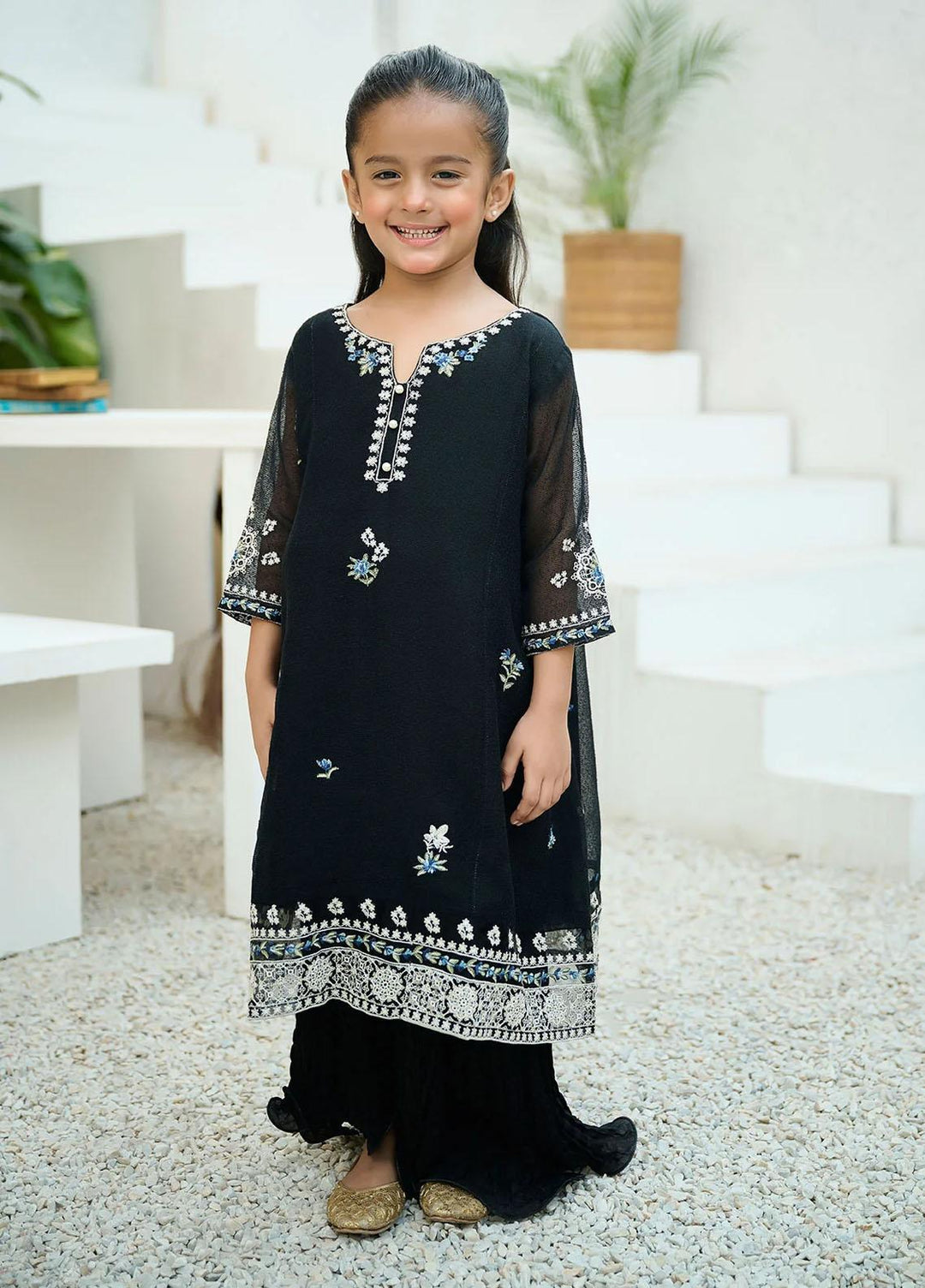 Dhanak Khaadi Net Casual 2 Piece Suit for Girls - black DHK23-MM2 DK-0152 BLACK