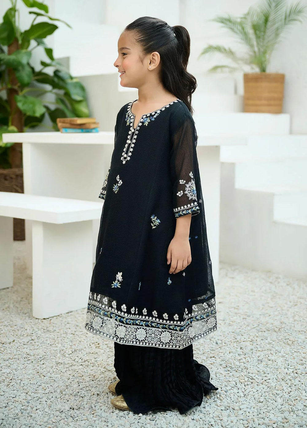 Dhanak Khaadi Net Casual 2 Piece Suit for Girls - black DHK23-MM2 DK-0152 BLACK