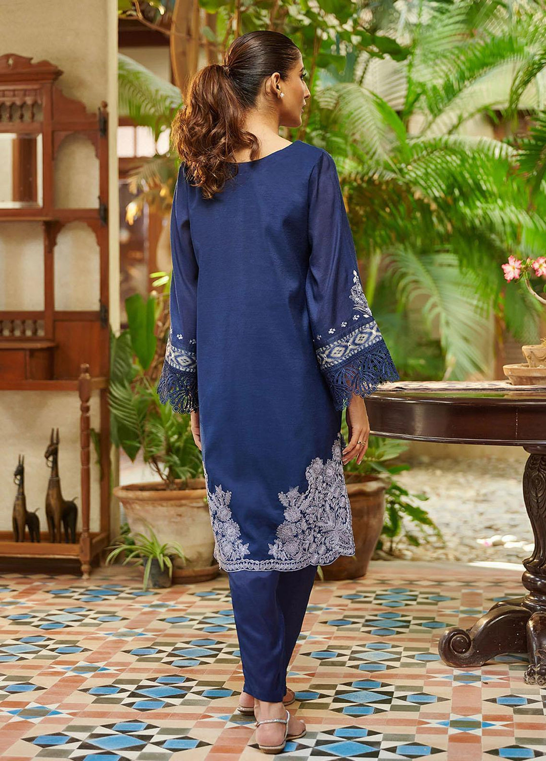 Dhanak Festive Pret Embroidered Cotton 2 Piece Suit DC-2048 NAVY BLUE