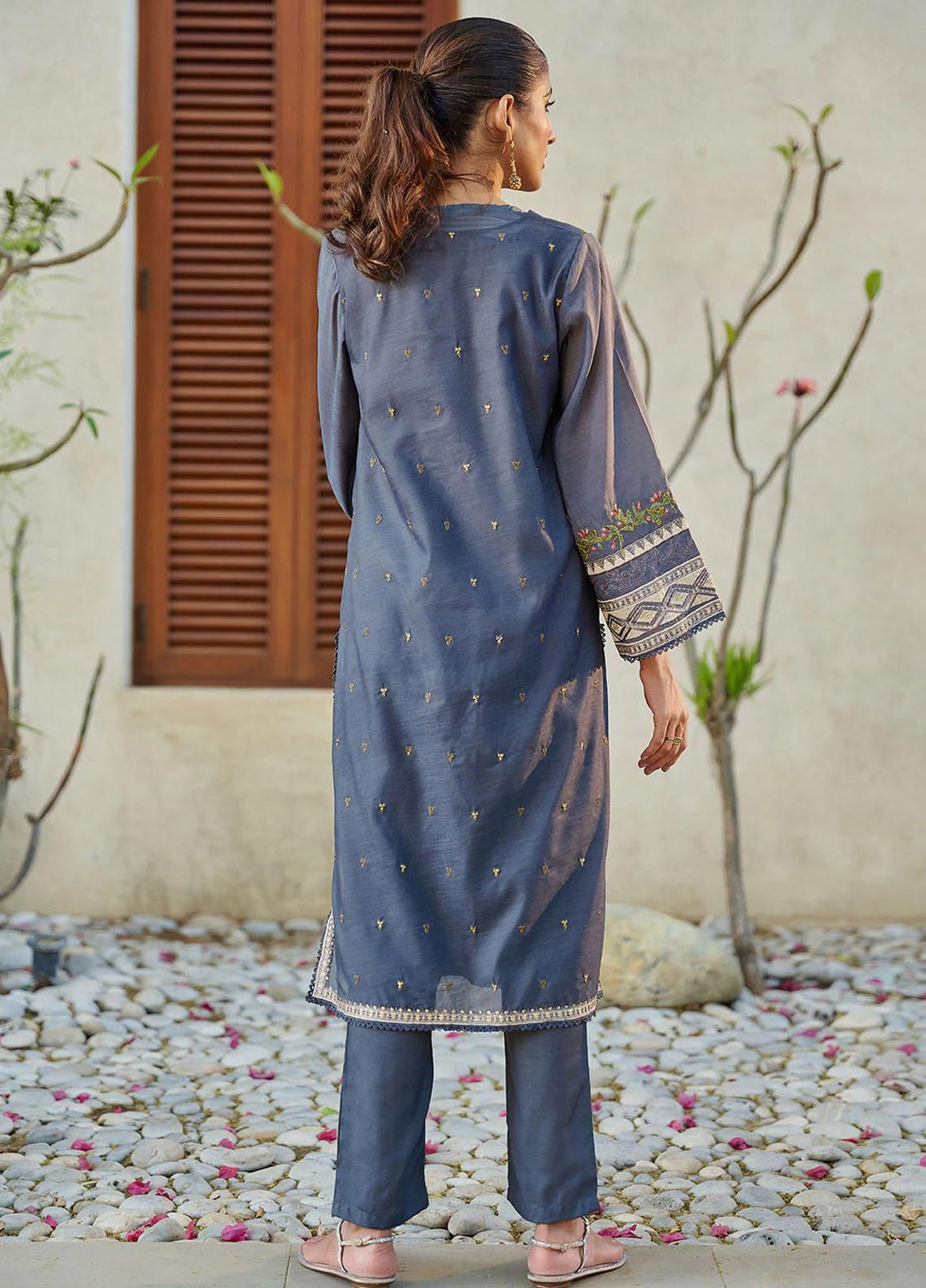Dhanak Festive Pret Embroidered Cotton 2 Piece Suit DC-2051 DARK GREY