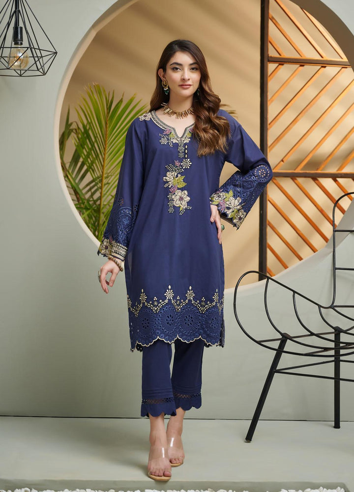 Dhanak Festive Pret Embroidered Lawn 2 Piece Suit DC-2039 NAVY BLUE
