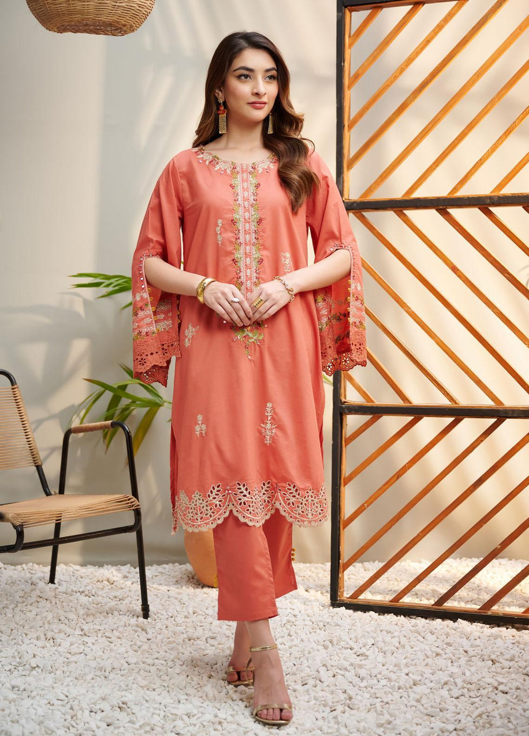 Dhanak Festive Pret Embroidered Lawn 2 Piece Suit DC-2043 ORANGE