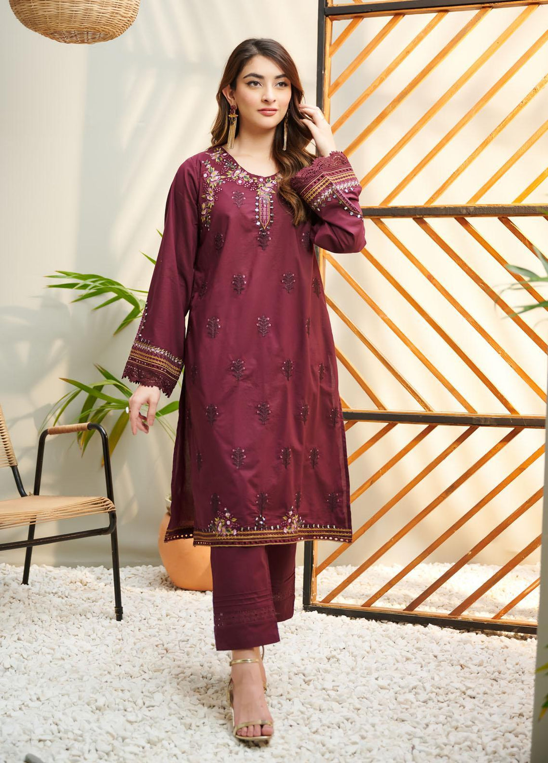 Dhanak Festive Pret Embroidered Lawn 2 Piece Suit DC-2040 BURGUNDY