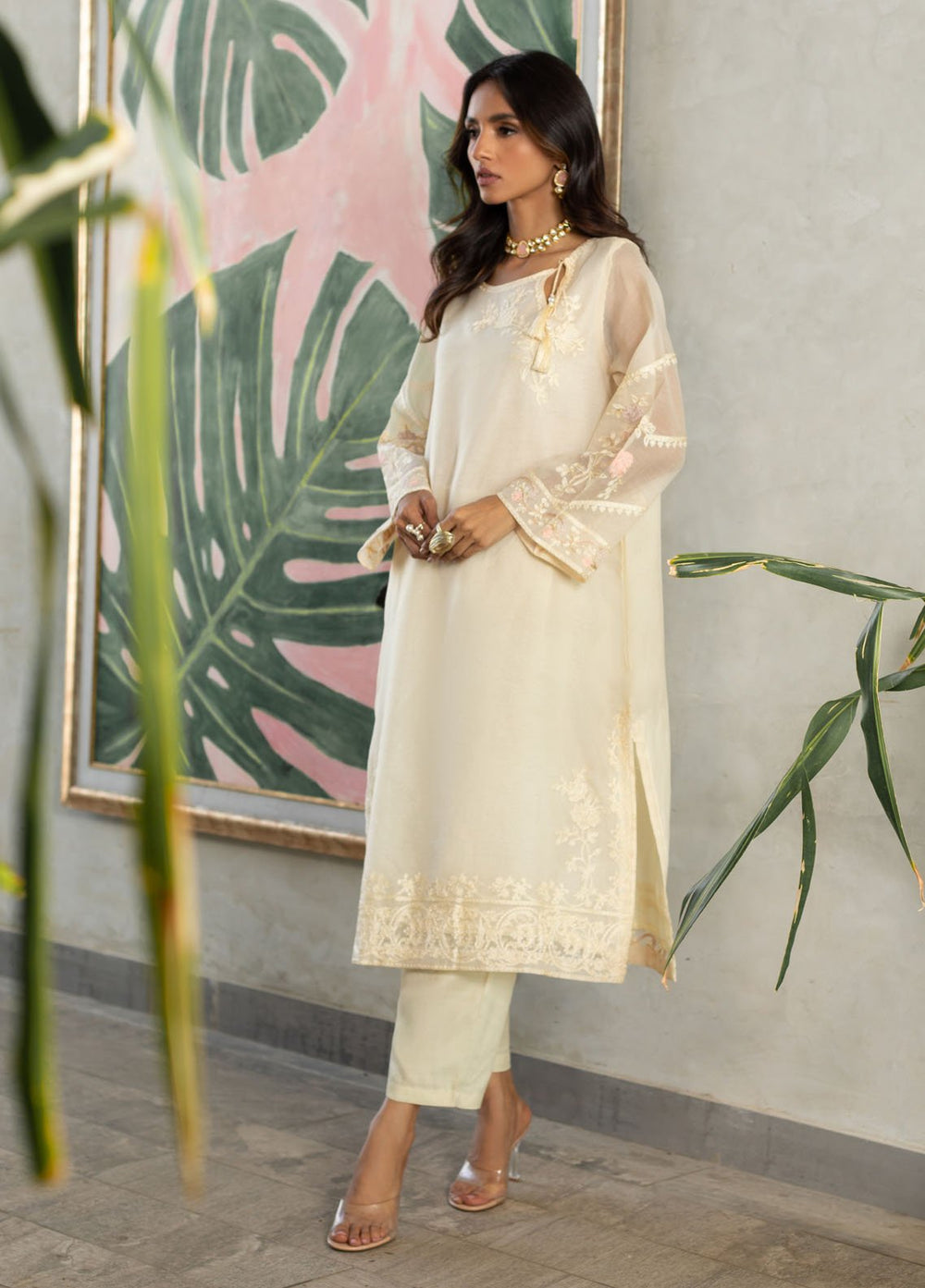 Dhanak Pret Embroidered  2 Piece Suit DA-1756 OFF-WHITE