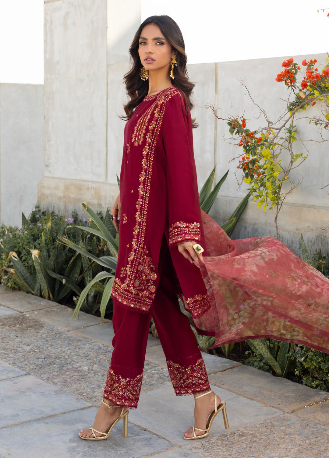 Dhanak Pret Embroidered  2 Piece Suit SS24DA-2290 MAROON