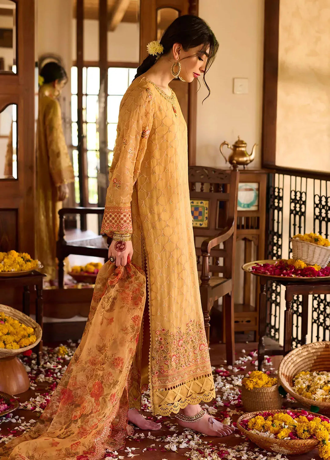 Dhanak Pret Embroidered Chiffon 2 Piece Suit SS24DA-2376 Mustard