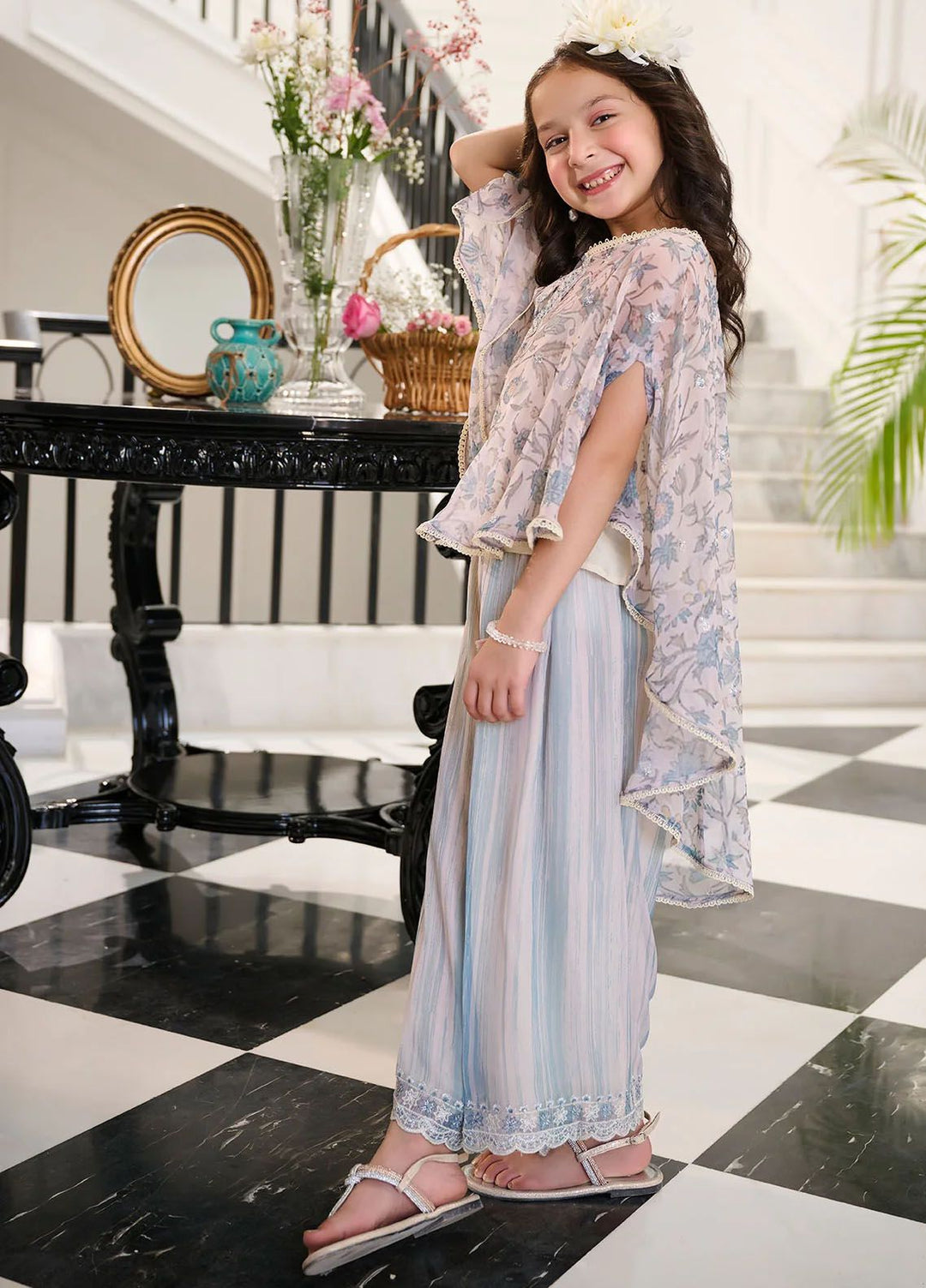 Dhanak Pret Embroidered Chiffon 2 Piece Suit SS24DK-0164 Sky Blue