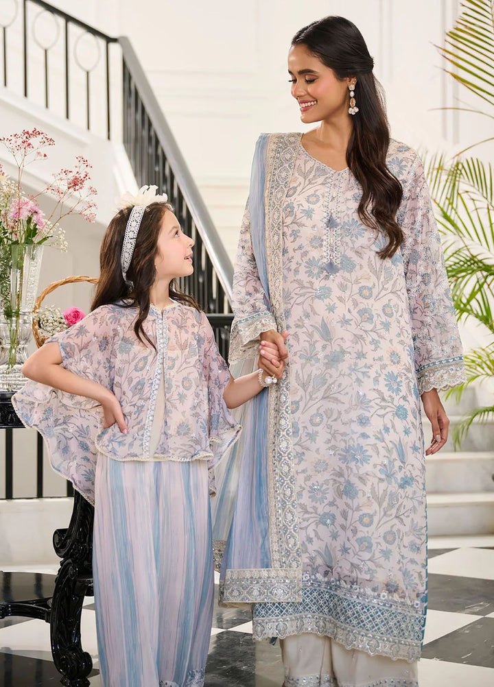 Dhanak Pret Embroidered Chiffon 2 Piece Suit SS24DK-0164 Sky Blue