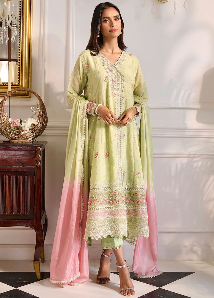 Dhanak Pret Embroidered Cotton Jacquard 2 Piece Suit SS24DA-2378 Light Green