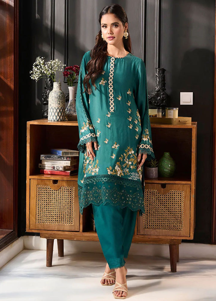 Dhanak Pret Embroidered Cotton Silk 2 Piece Suit SS24DA-2384 Dark Green