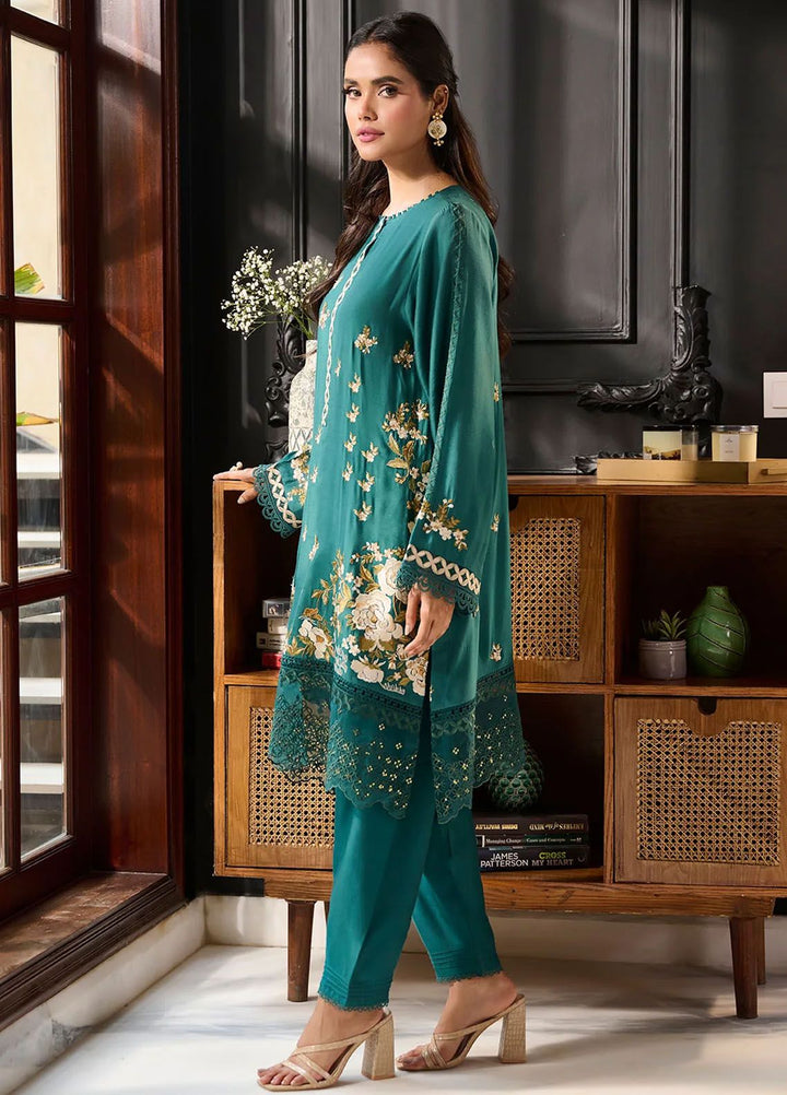 Dhanak Pret Embroidered Cotton Silk 2 Piece Suit SS24DA-2384 Dark Green