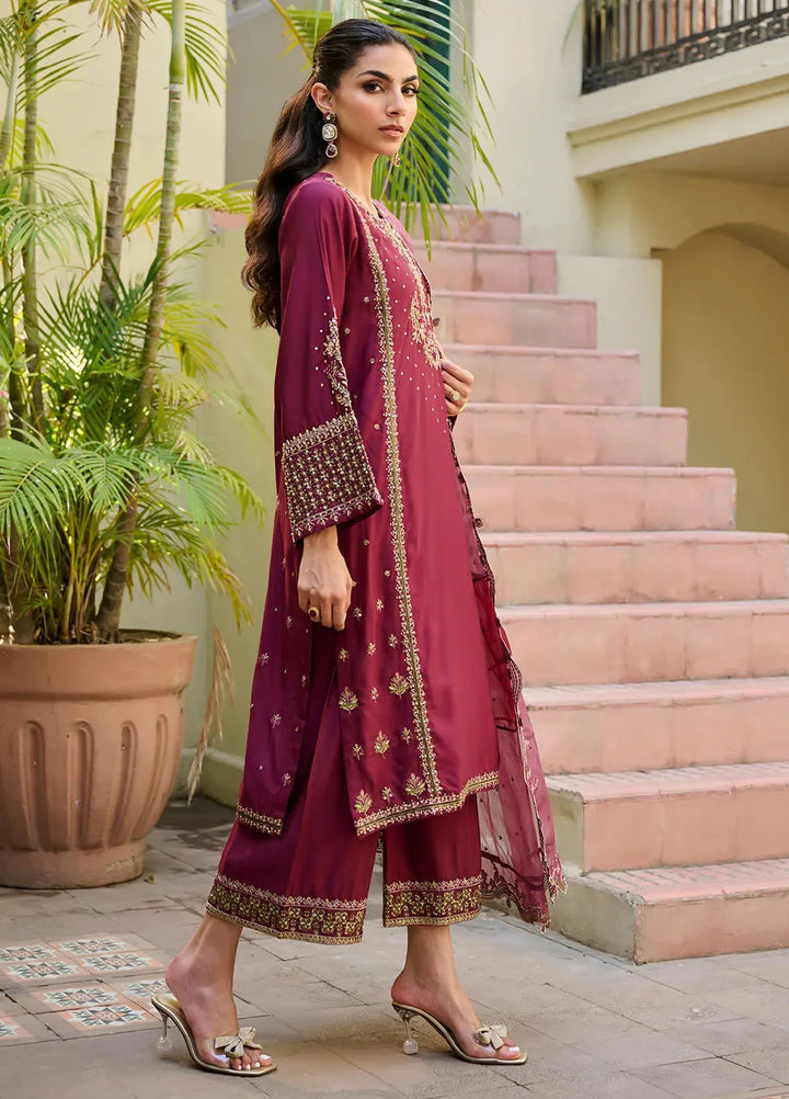 Dhanak Pret Embroidered Cotton Silk 3 Piece Suit SS24DL-0287 Dark Pink