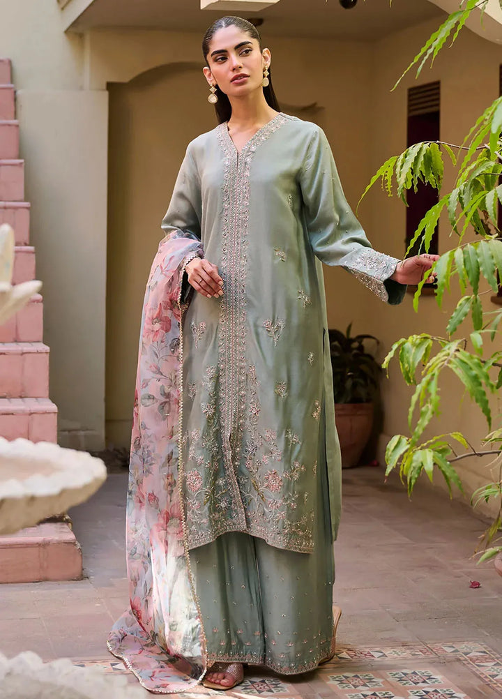 Dhanak Pret Embroidered Cotton Silk 3 Piece Suit SS24DL-0289 Green