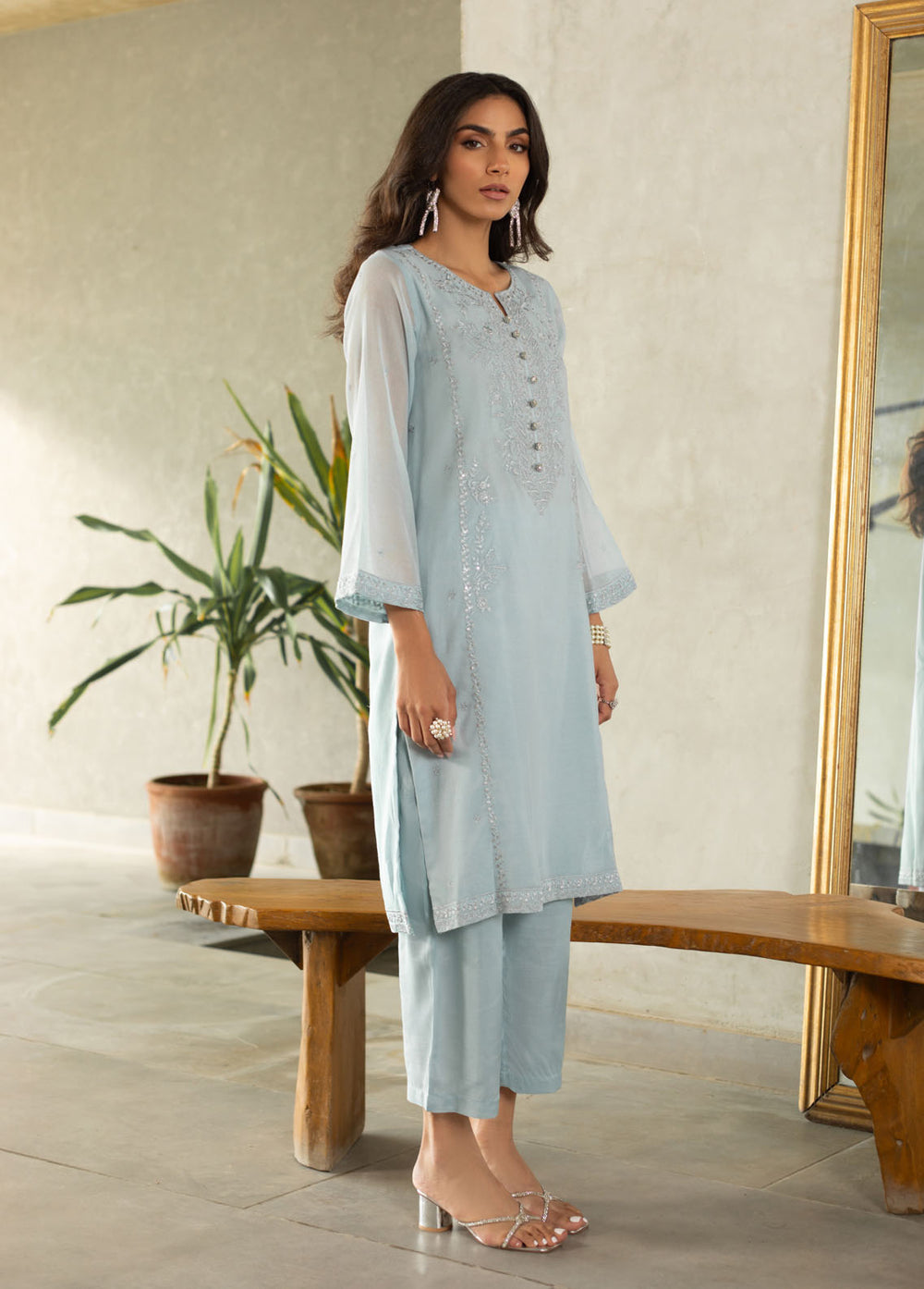 Dhanak Pret Embroidered Khaadi Net Kurti DA-2222 LIGHT-GREY