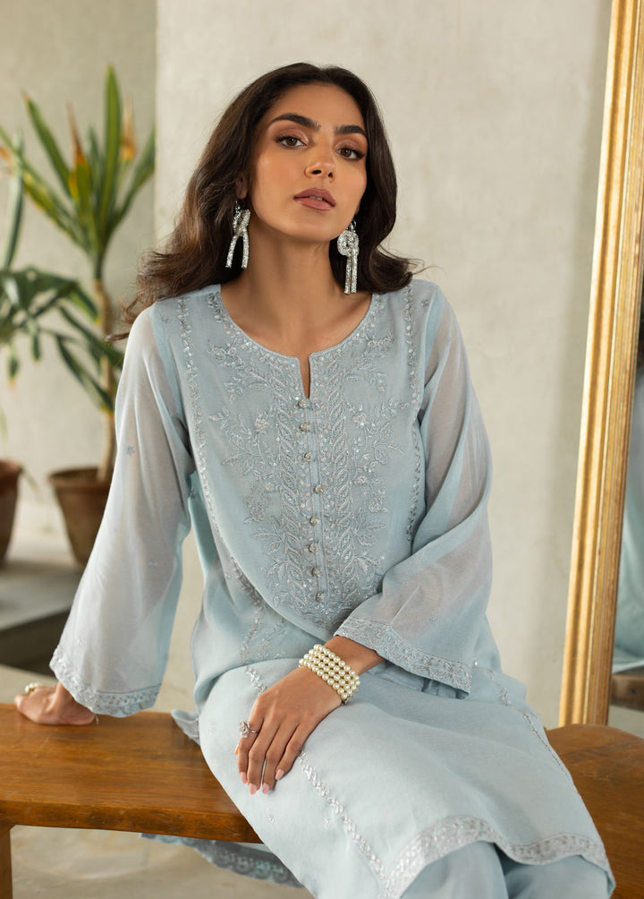 Dhanak Pret Embroidered Khaadi Net Kurti DA-2222 LIGHT-GREY