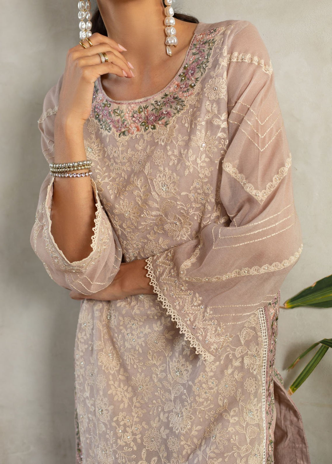 Dhanak Pret Embroidered Khaadi Net 2 Piece Suit DA-2225 LIGHT PINK