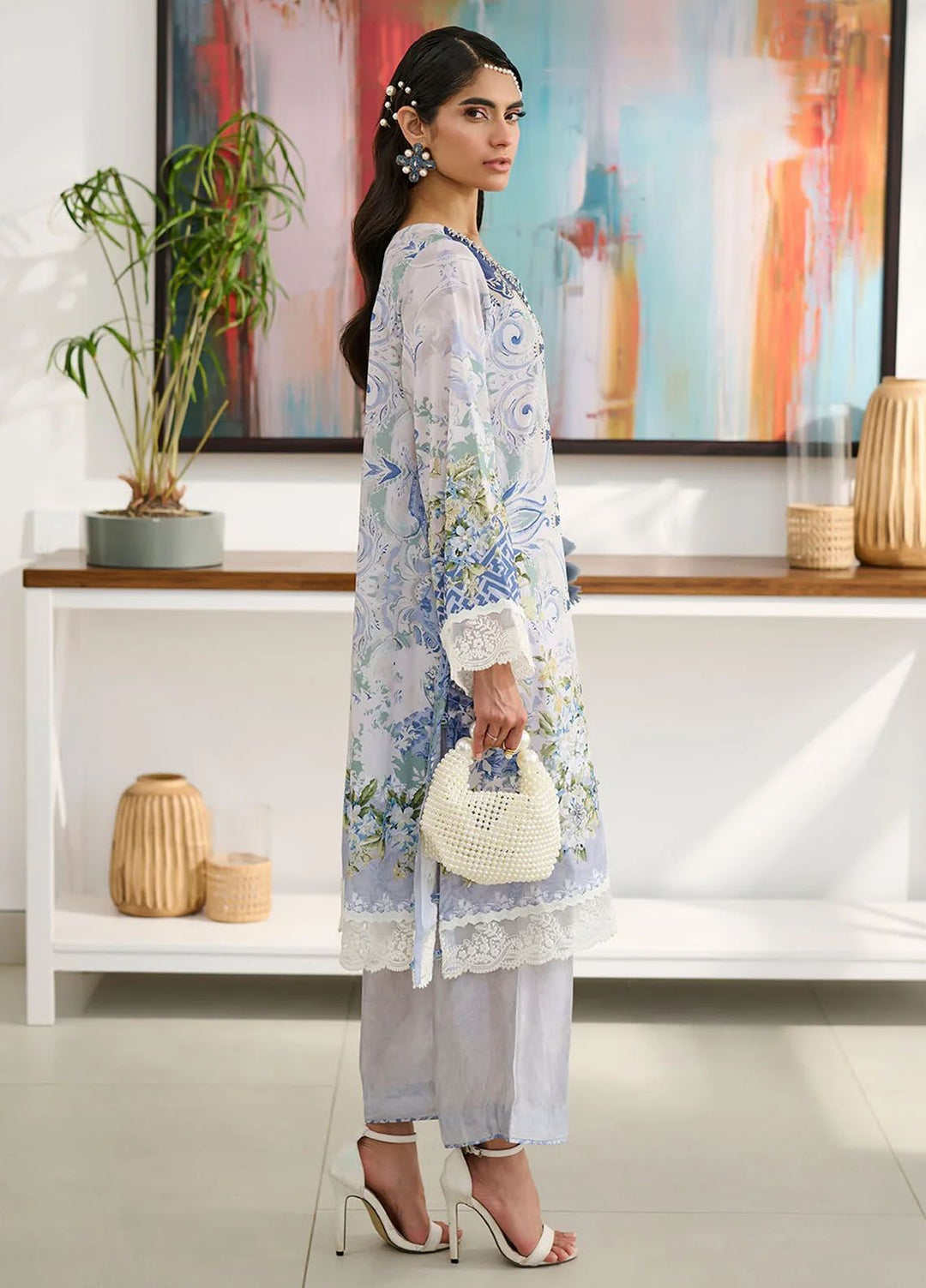 Dhanak Pret Embroidered Silk 2 Piece Suit SS24DA-2355 Sky Blue
