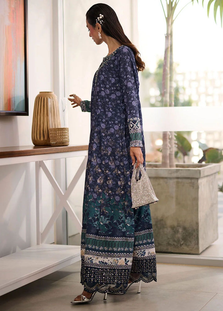 Dhanak Pret Embroidered Silk 2 Piece Suit SS24DA-2356 Navy Blue