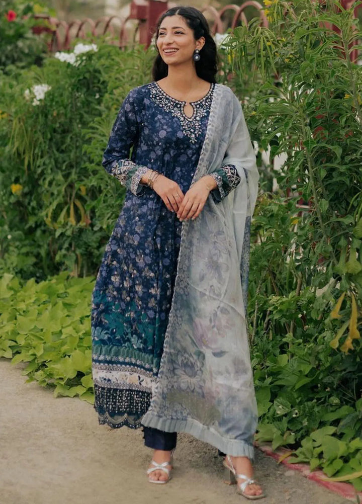 Dhanak Pret Embroidered Silk 2 Piece Suit SS24DA-2356 Navy Blue