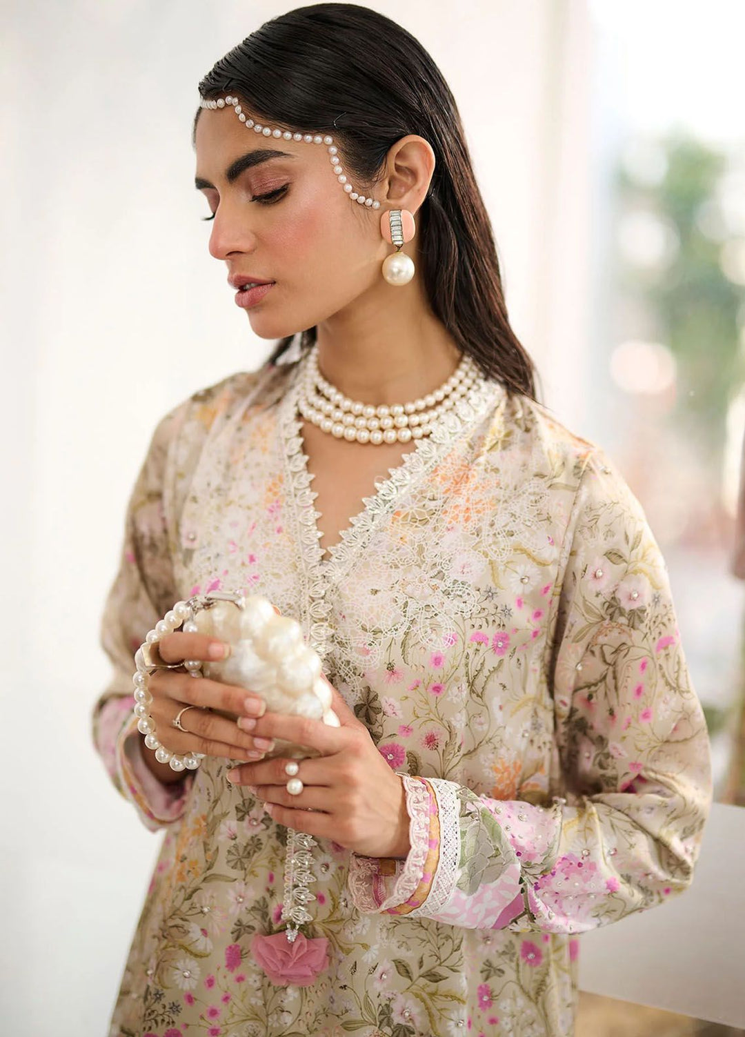 Dhanak Pret Embroidered Silk 2 Piece Suit SS24DA-2357 Light Green