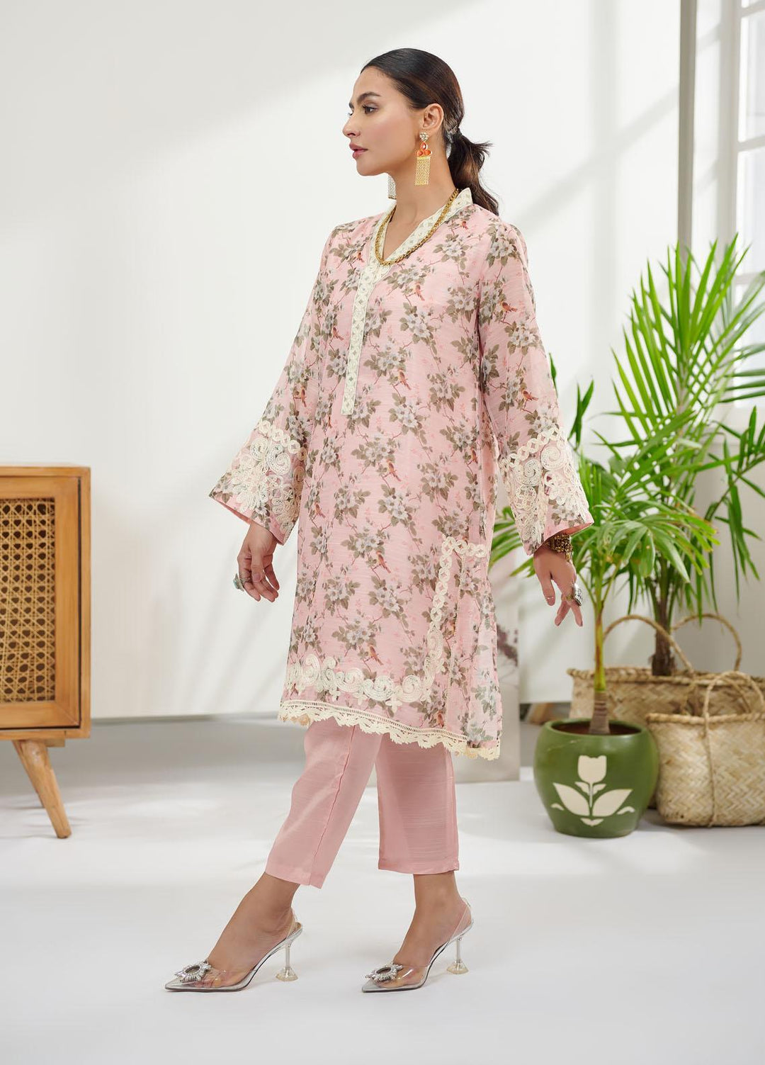 Dhanak Casual Pret Embroidered Silk 2 Piece Suit DC-0384 PINK