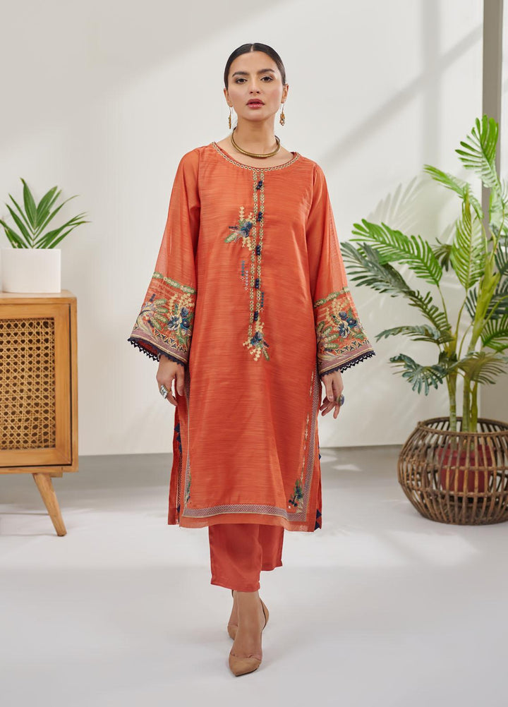 Dhanak Casual Pret Embroidered Silk 2 Piece Suit DC-0412 RUST