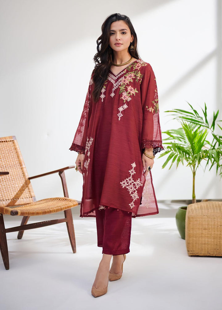 Dhanak Casual Pret Embroidered Silk 2 Piece Suit DC-0414 MAROON