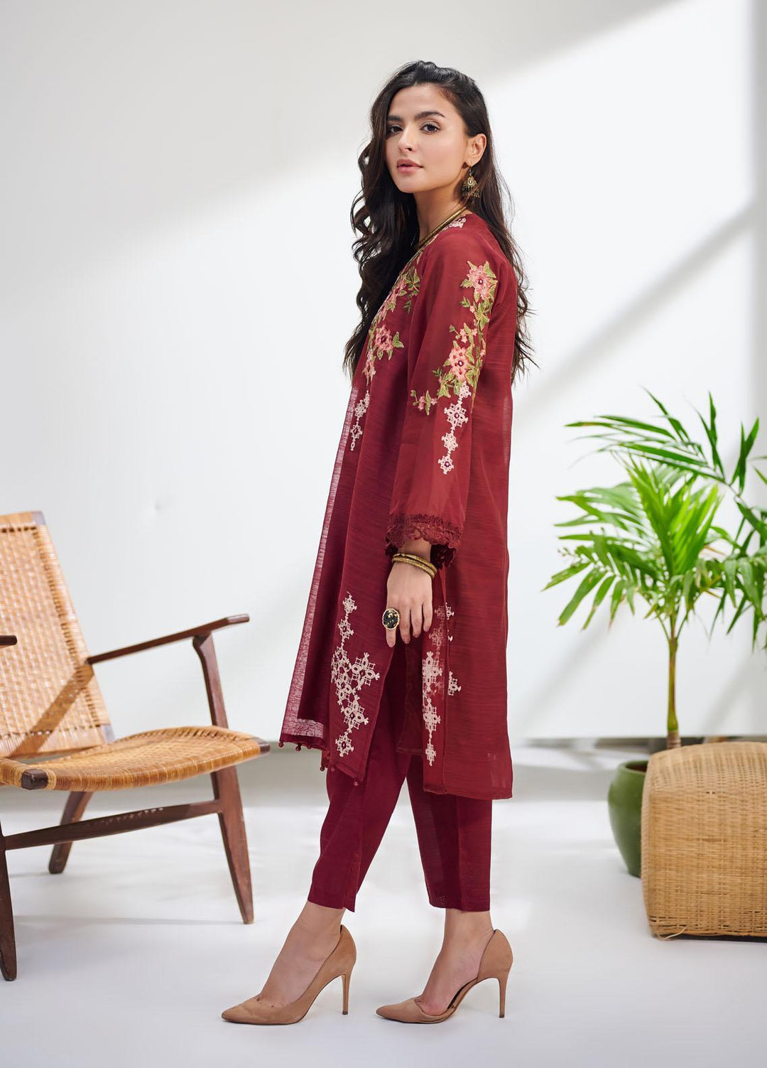 Dhanak Casual Pret Embroidered Silk 2 Piece Suit DC-0414 MAROON