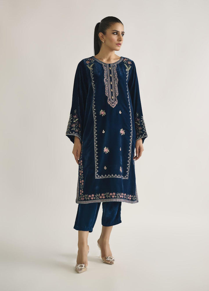 Dhanak Pret Embroidered Velvet Shirt DA-1709 C-Green
