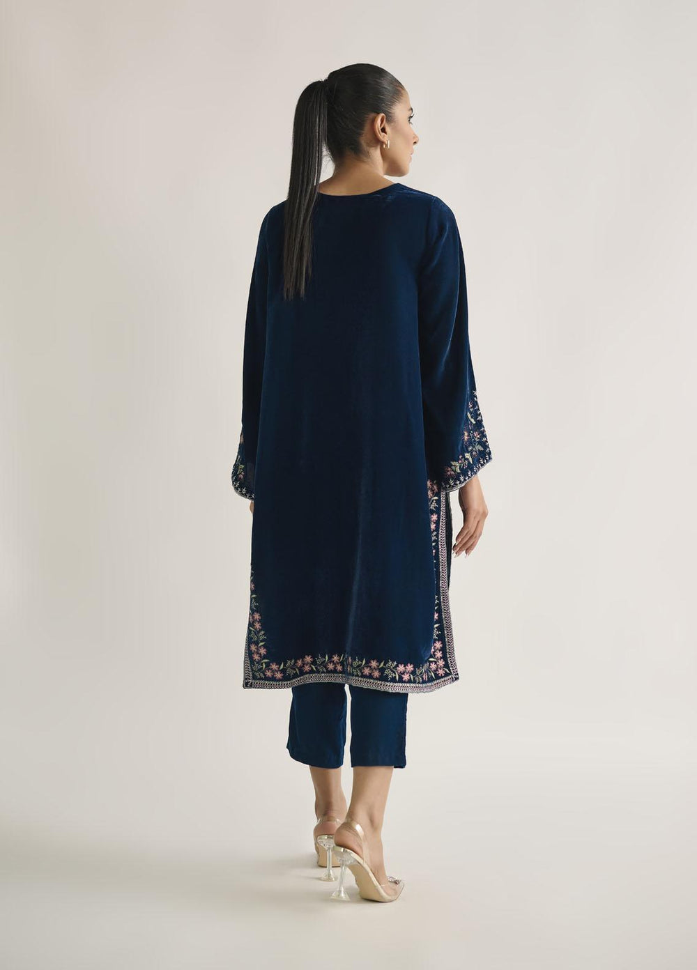Dhanak Pret Embroidered Velvet Shirt DA-1709 C-Green