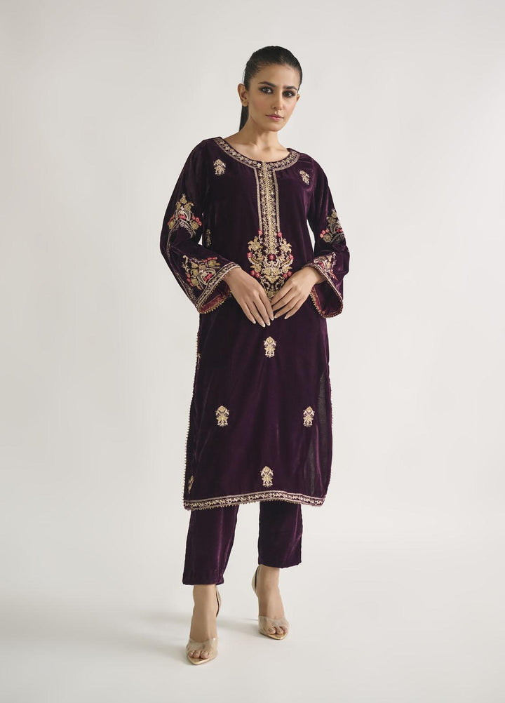 Dhanak Pret Embroidered Velvet 2 Piece Suit DA-2104 PURPLE