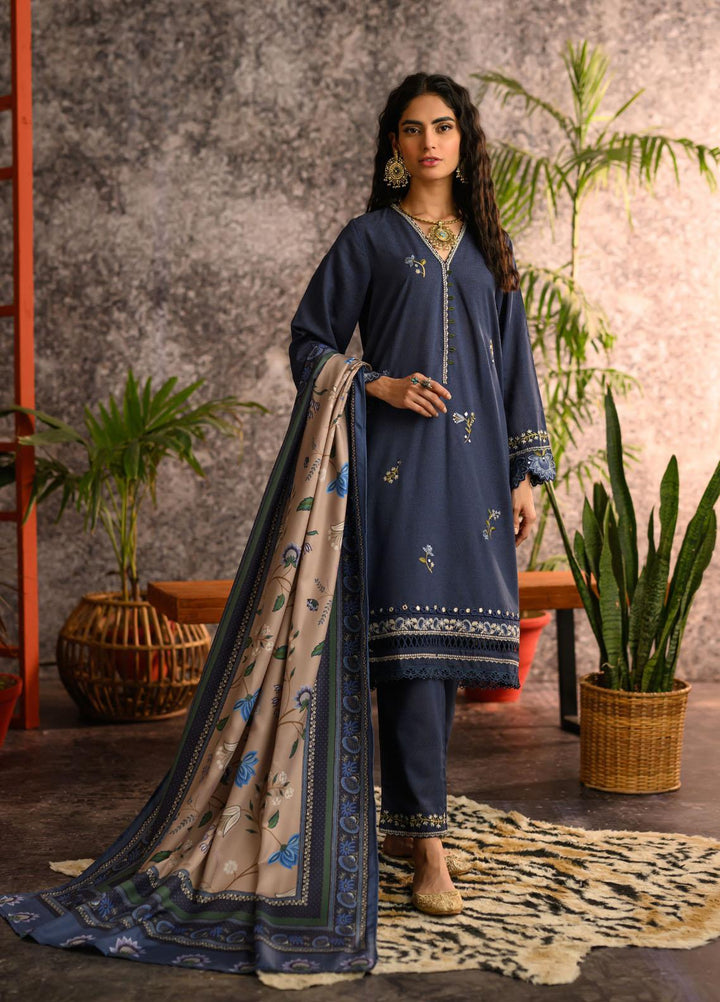 Dhanak Pret Embroidered Karandi 2 Piece Dress DC-3018 NAVY BLUE