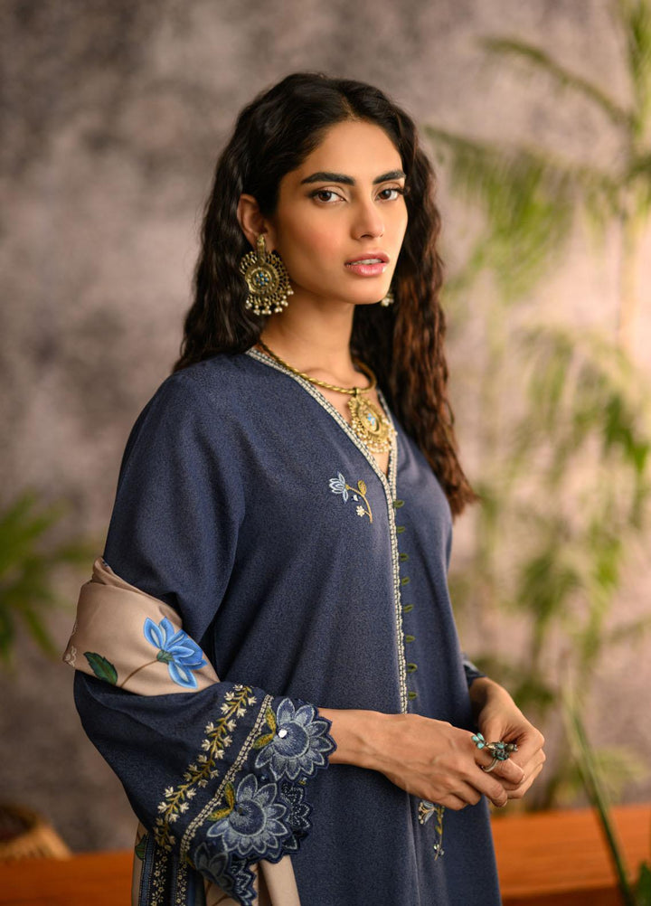 Dhanak Pret Embroidered Karandi 2 Piece Dress DC-3018 NAVY BLUE