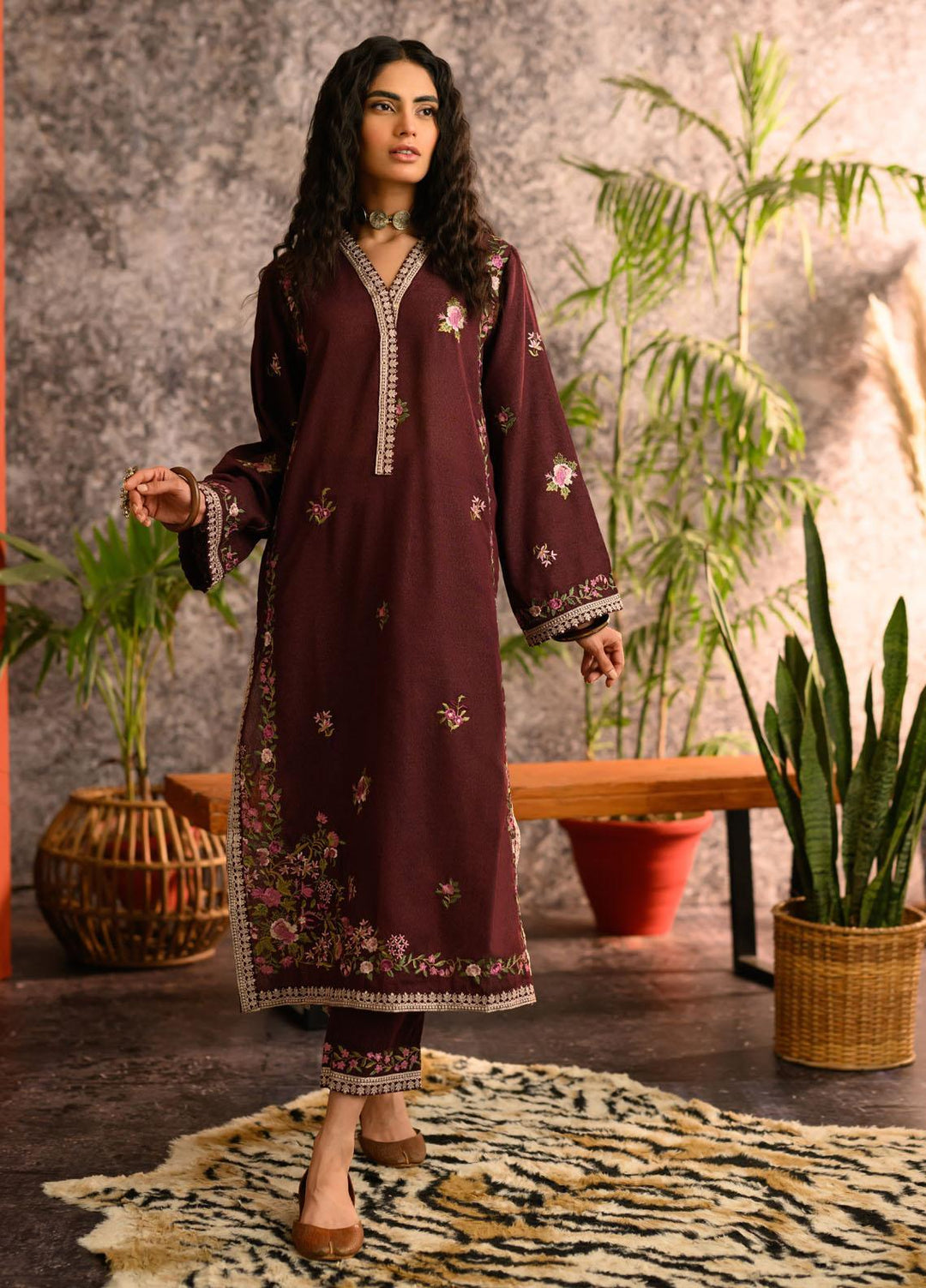 Dhanak Pret Embroidered Karandi 2 Piece Dress DC-2108 MAROON