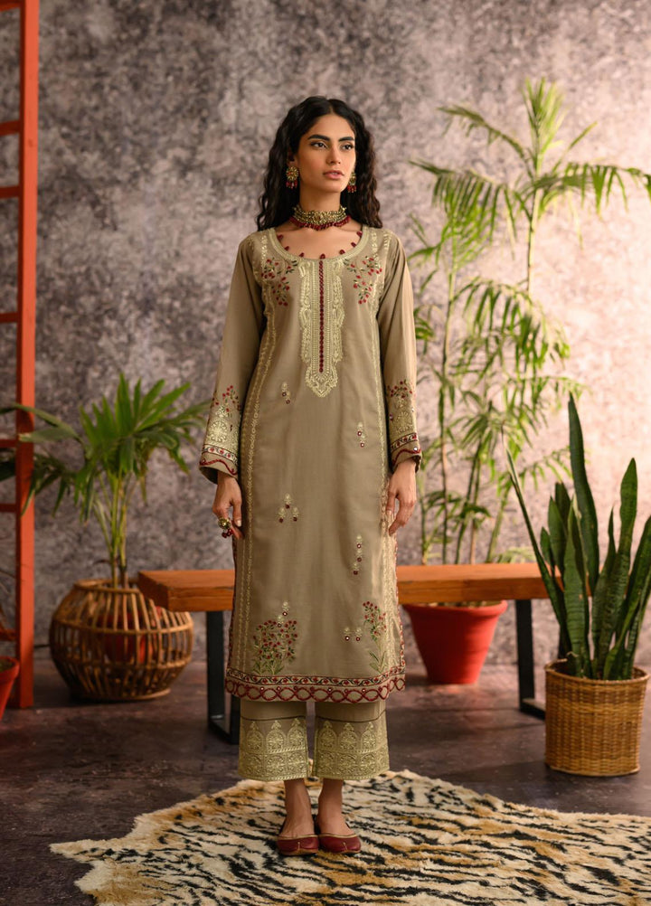 Dhanak Pret Embroidered Khaddar 2 Piece Dress DC-2107 BEIGE