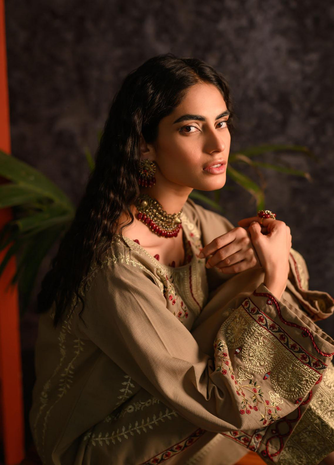 Dhanak Pret Embroidered Khaddar 2 Piece Dress DC-2107 BEIGE