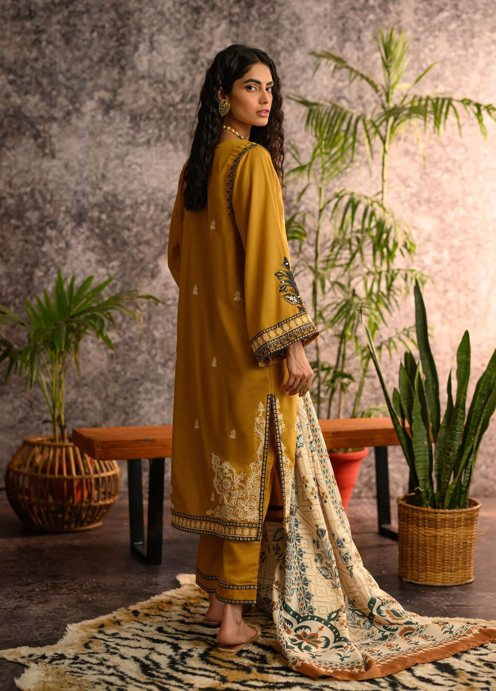 Dhanak Pret Embroidered Karandi 2 Piece Dress DC-2110 MUSTARD