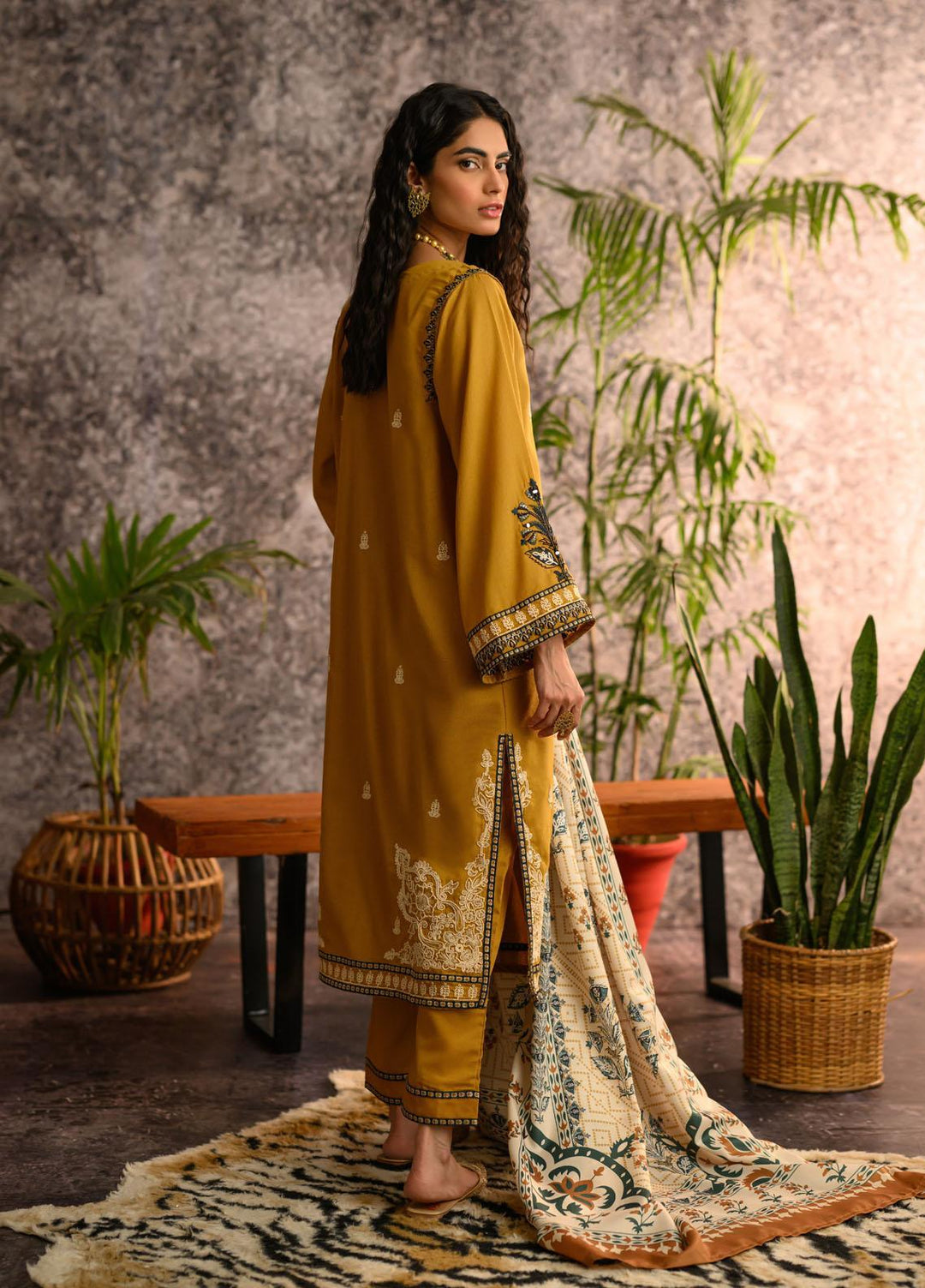 Dhanak Pret Embroidered Karandi 2 Piece Dress DC-2110 MUSTARD