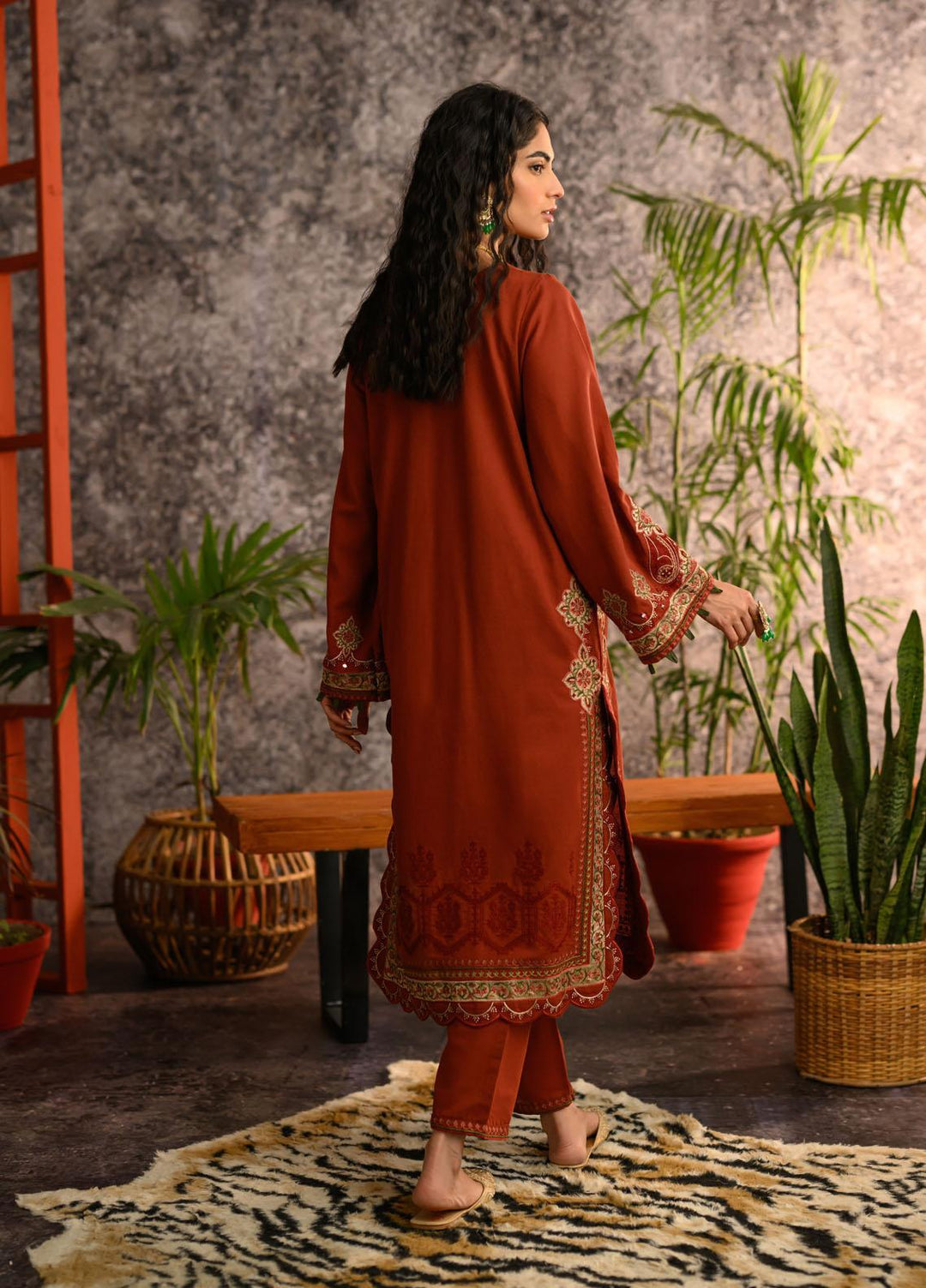 Dhanak Pret Embroidered Khaddar 2 Piece Dress DC-2112 RUST