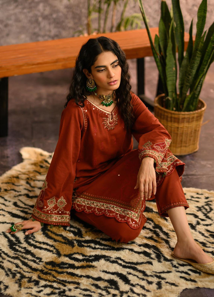Dhanak Pret Embroidered Khaddar 2 Piece Dress DC-2112 RUST