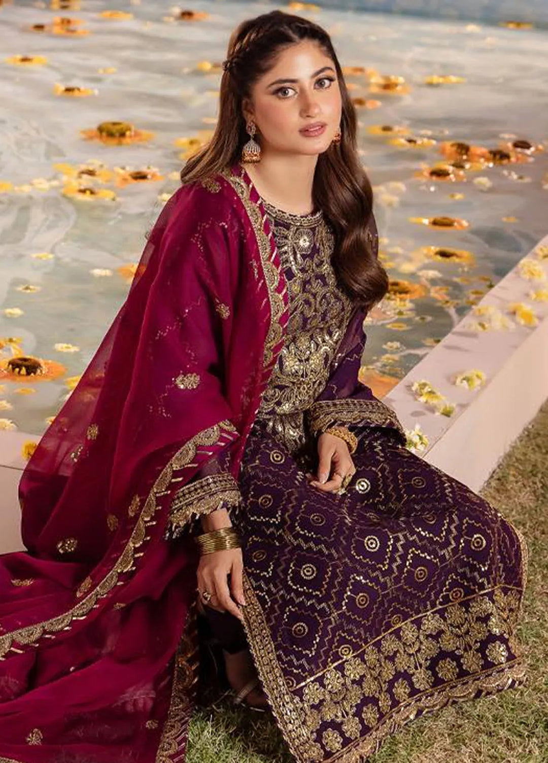 Dhanak Rang by Asim Jofa Embroidered Chiffon Unstitched Suit 3 Piece AJ24DR AJCF-02 - Festive Collection