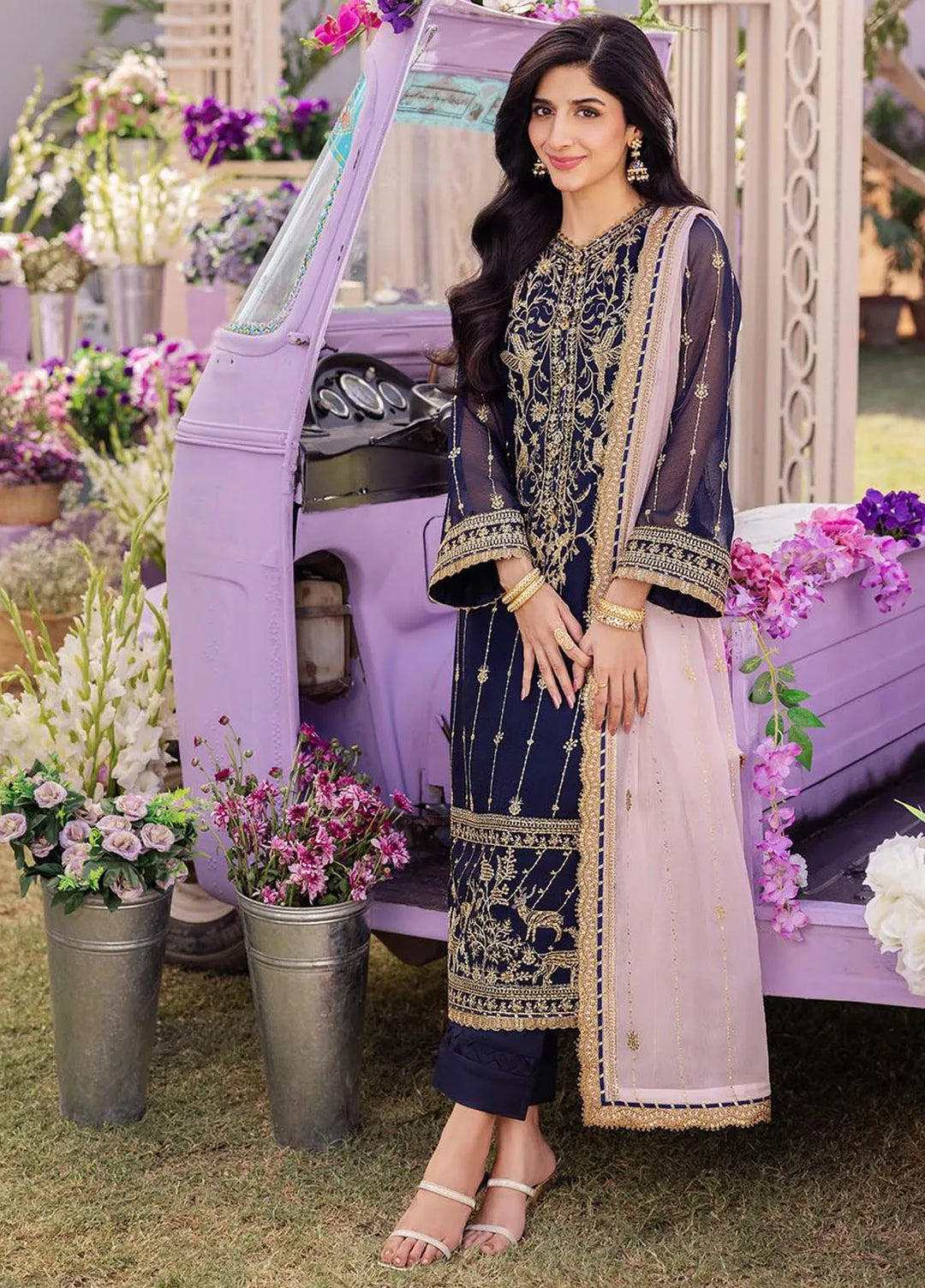 Dhanak Rang by Asim Jofa Embroidered Chiffon Unstitched Suit 3 Piece AJ24DR AJCF-09 - Festive Collection