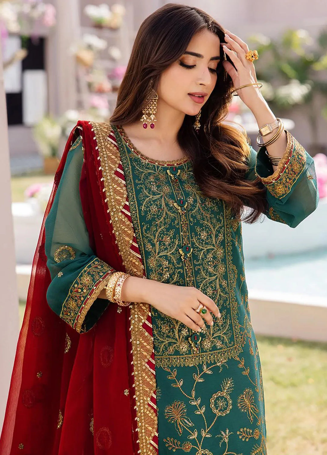Dhanak Rang by Asim Jofa Embroidered Chiffon Unstitched Suit 3 Piece AJ24DR AJCF-11 - Festive Collection